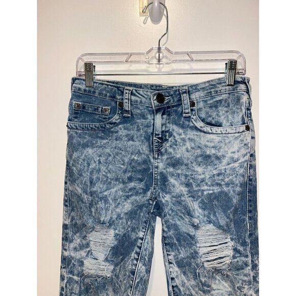 True Religion Geno  Acid Wash Denim Roll-Up Shorts Size 16 - Picture 2 of 10
